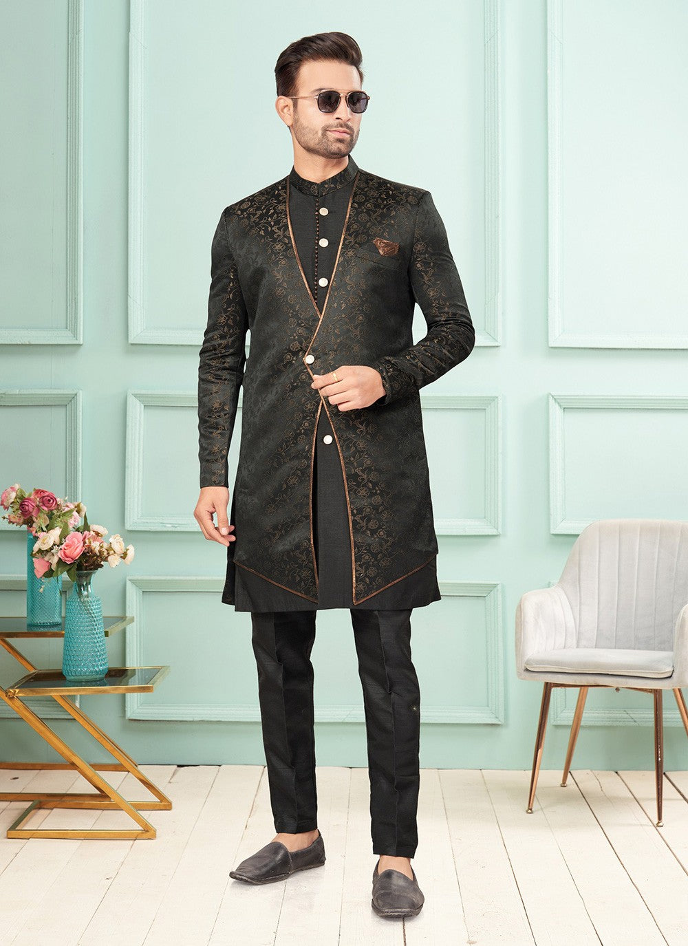 Jacquard Work Jacquard Black Indo Western - M7274