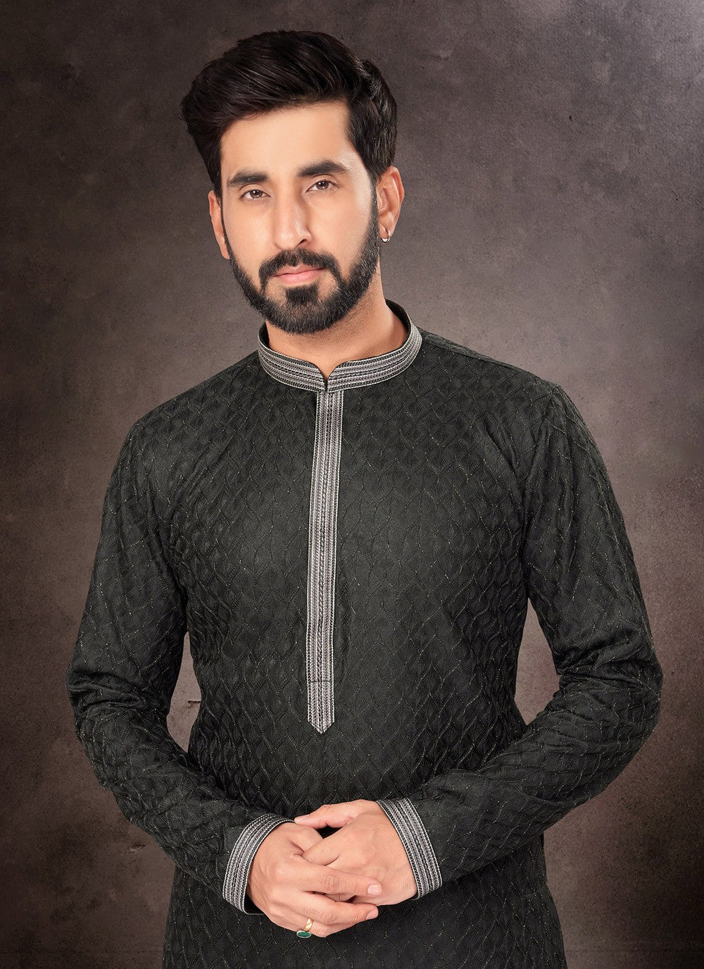 Embroidered Jacquard Black Kurta Pyjama - M7219