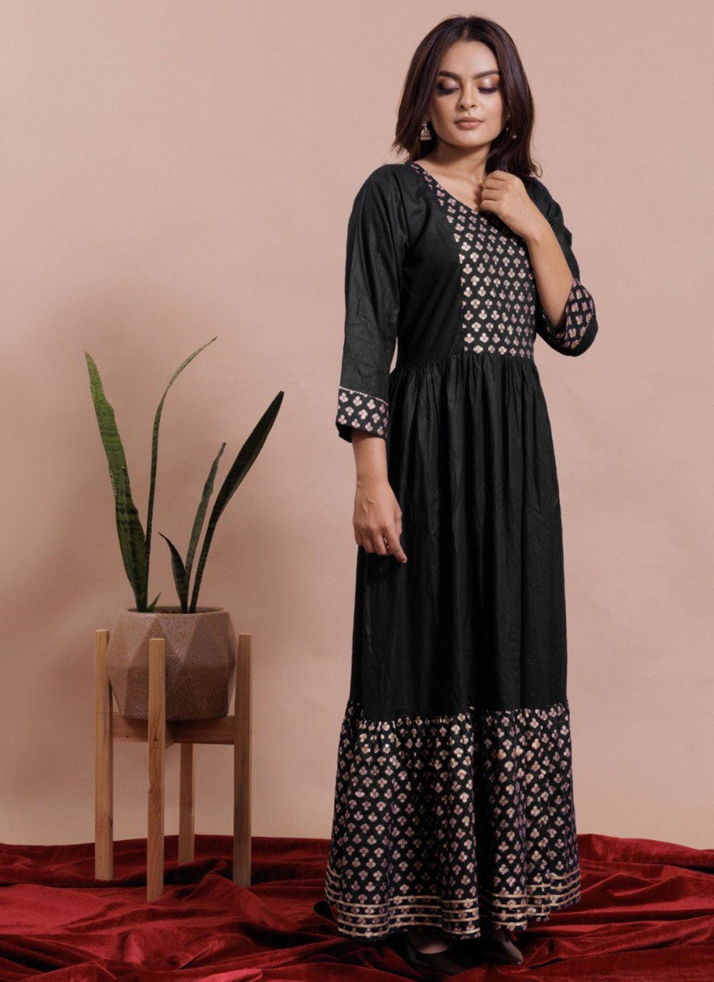 Jacquard Work Cotton , Rayon Gown - G1827