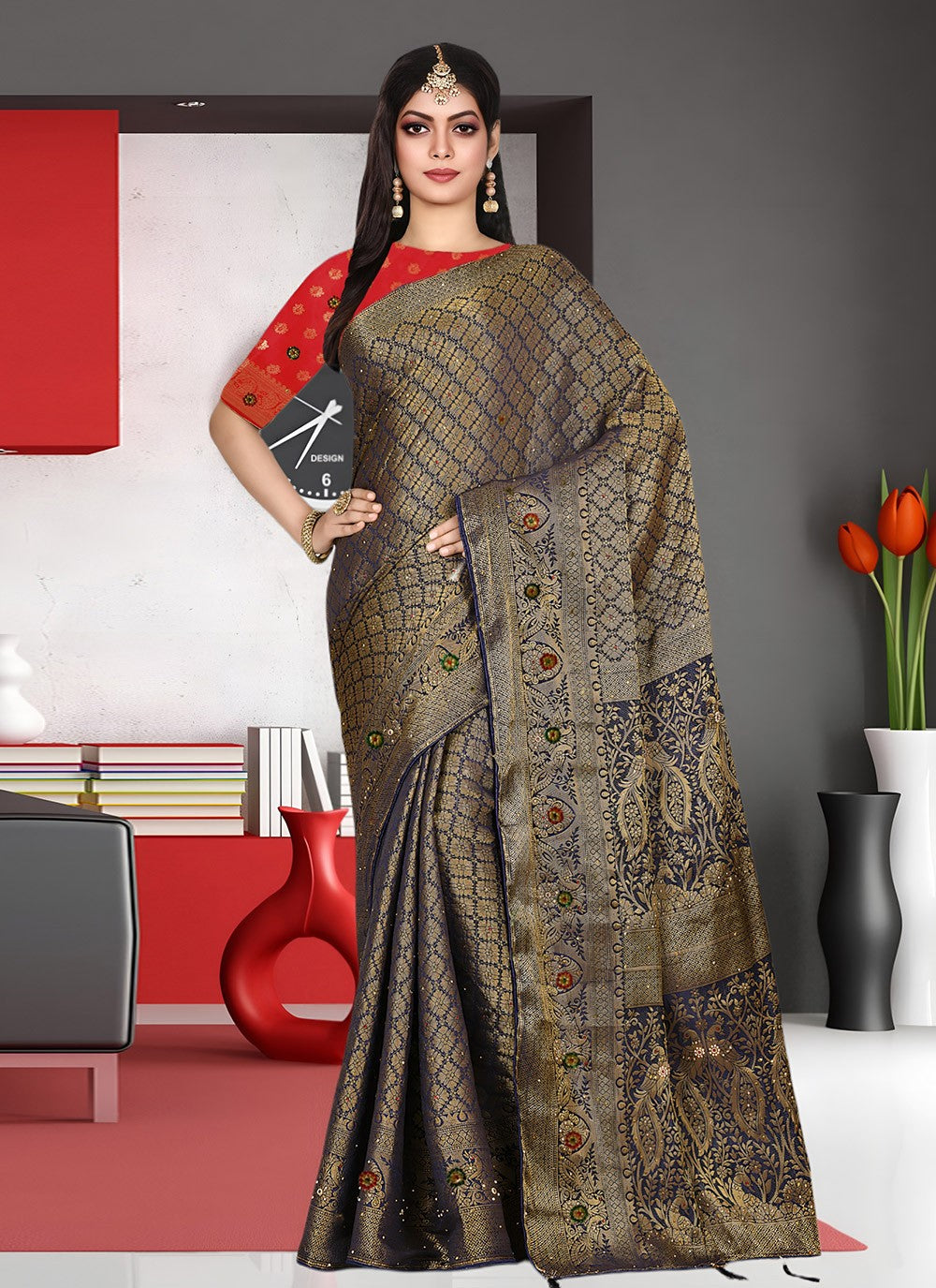 Hand Embroidery Kanjivaram Silk Black Saree S13753