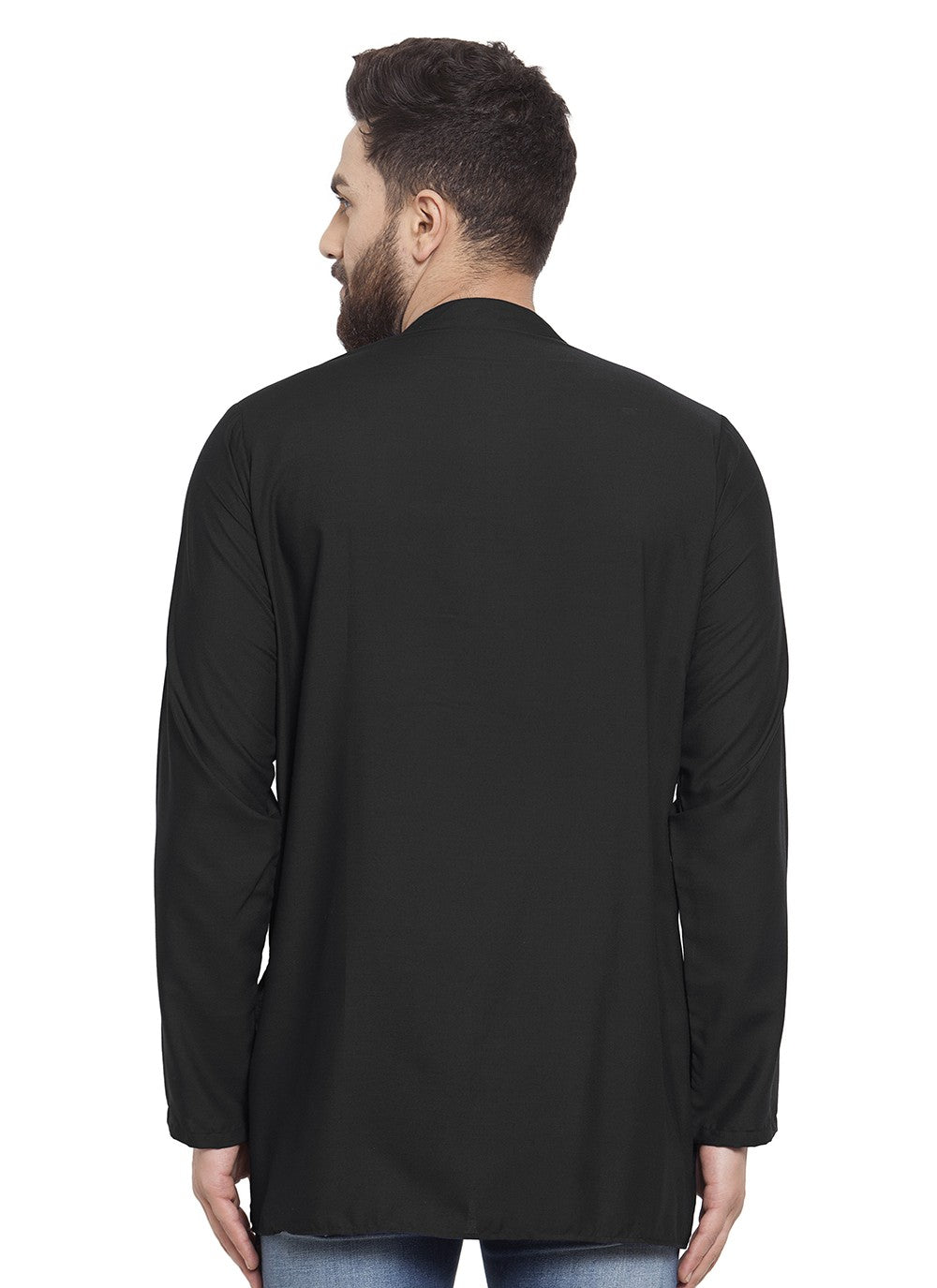Machine Embroidery Blended Cotton Black Short Kurta - M5723