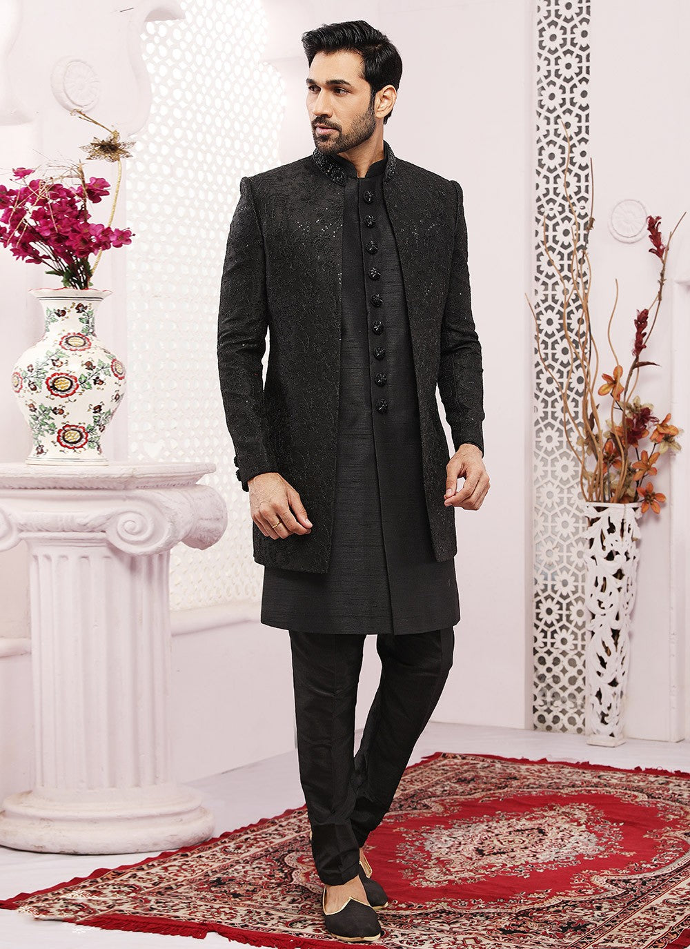 Embroidered Banarasi Silk Black Jacket Style - M3312