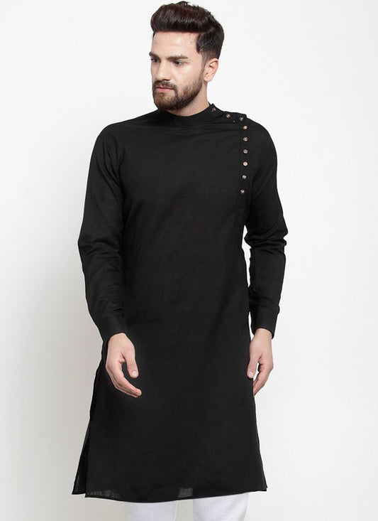 Plain Cotton Black Kurta - M1966