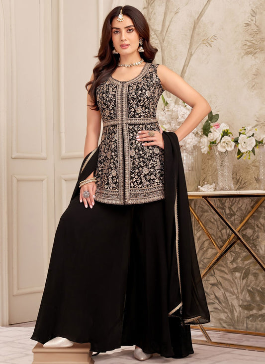 Palazzo Suit Embroidered, Sequins, Zari Black T8069