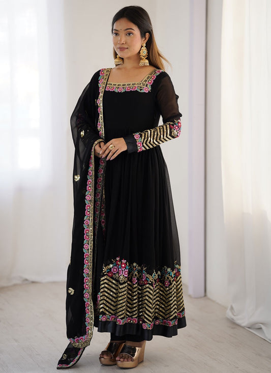 Anarkali Embroidered, Multi Work, Sequins, Thread Black T8309