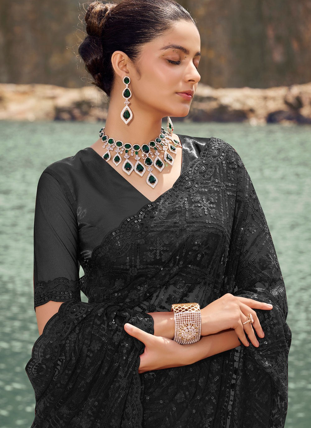 Classic Sequins Net Saree - S7760
