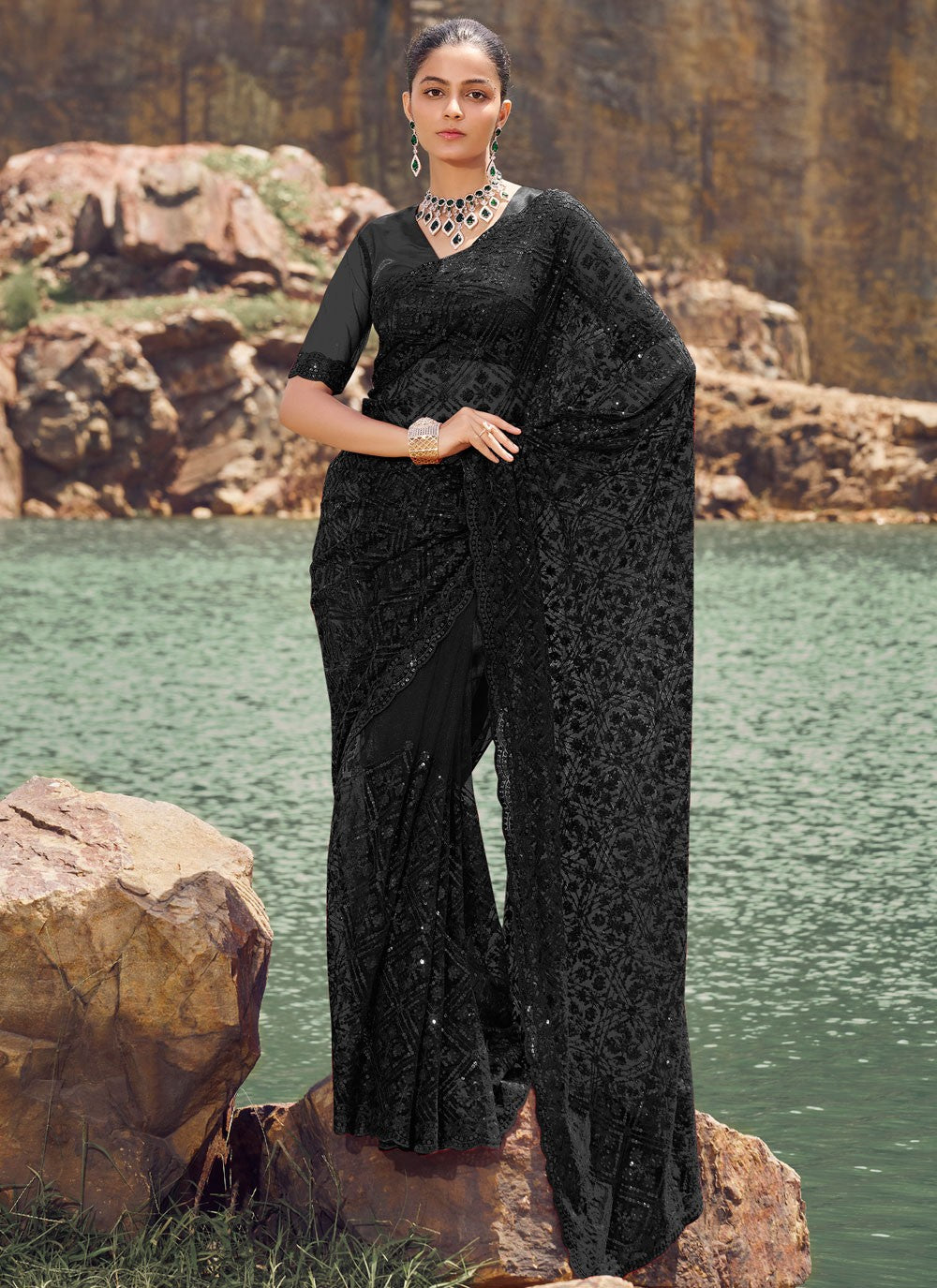Classic Sequins Net Saree - S7760