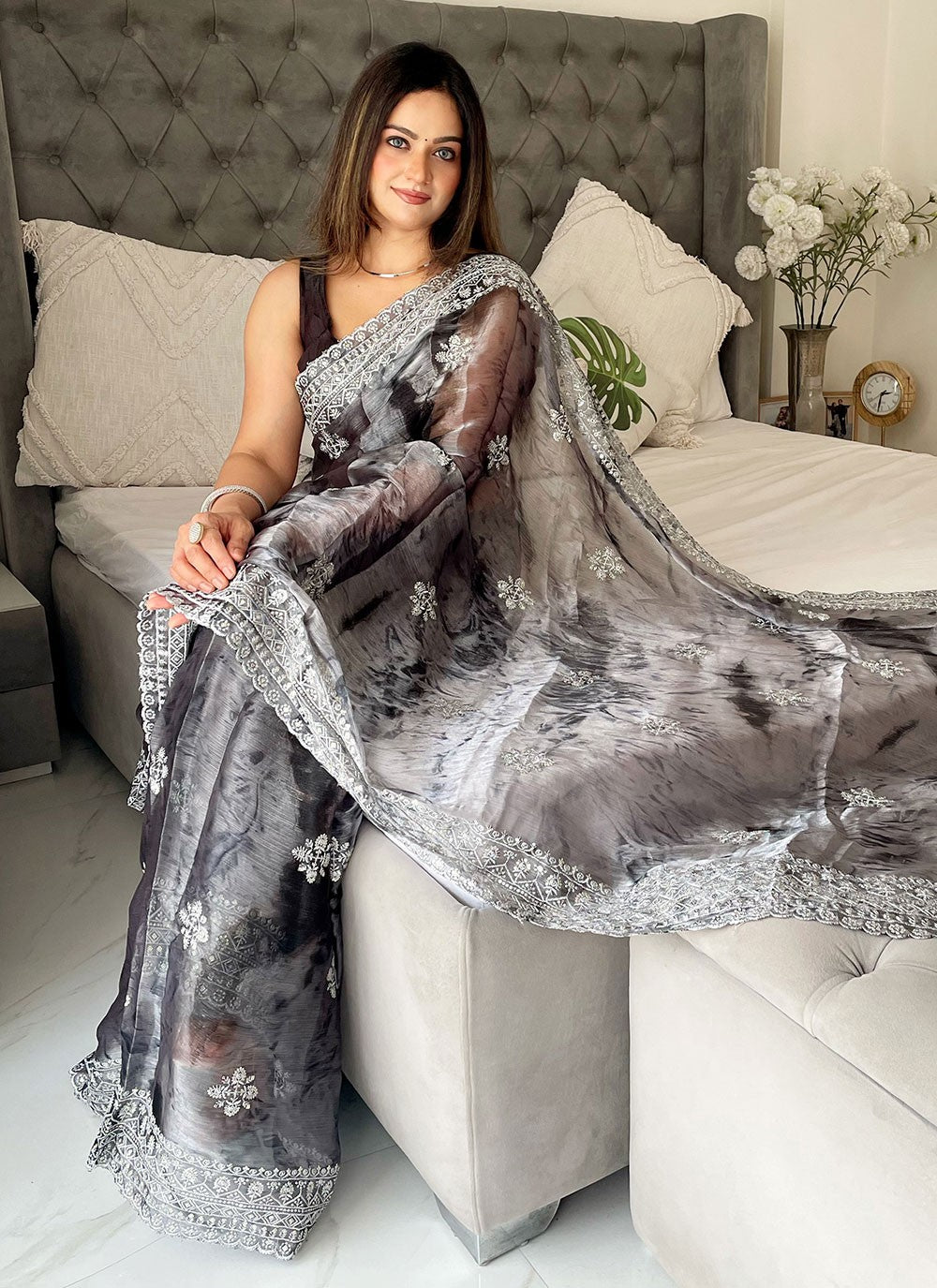 Classic Embroidered Organza Saree - S6906