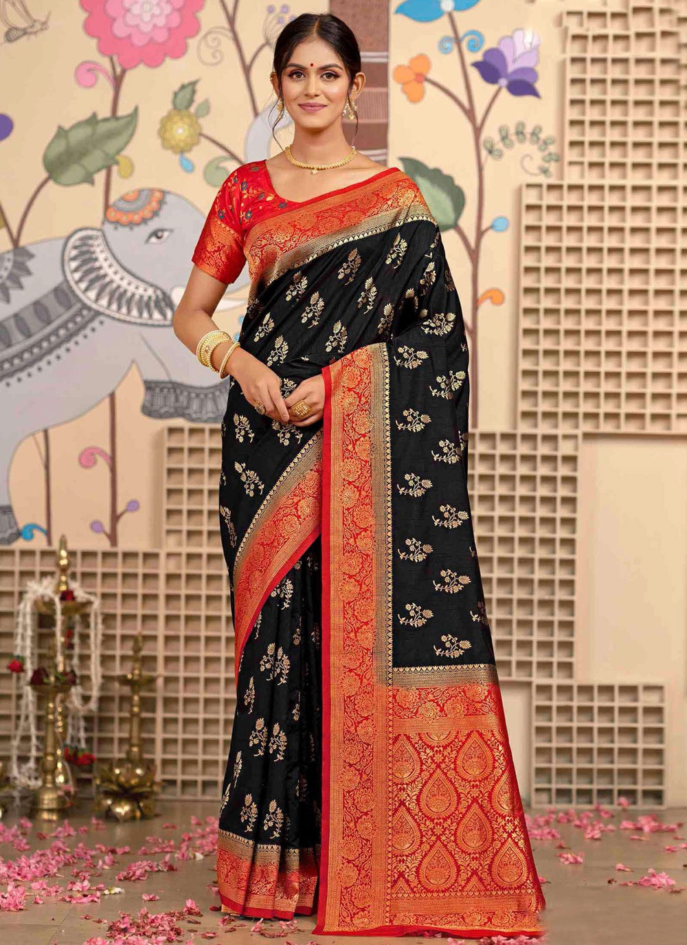 Black Silk Classic Saree Weaving Zari S20384
