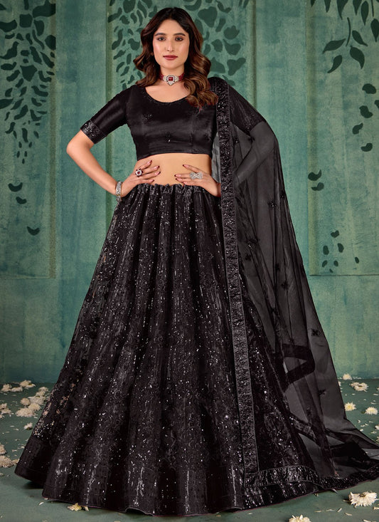 Embroidered Net Black Lehenga - L3289