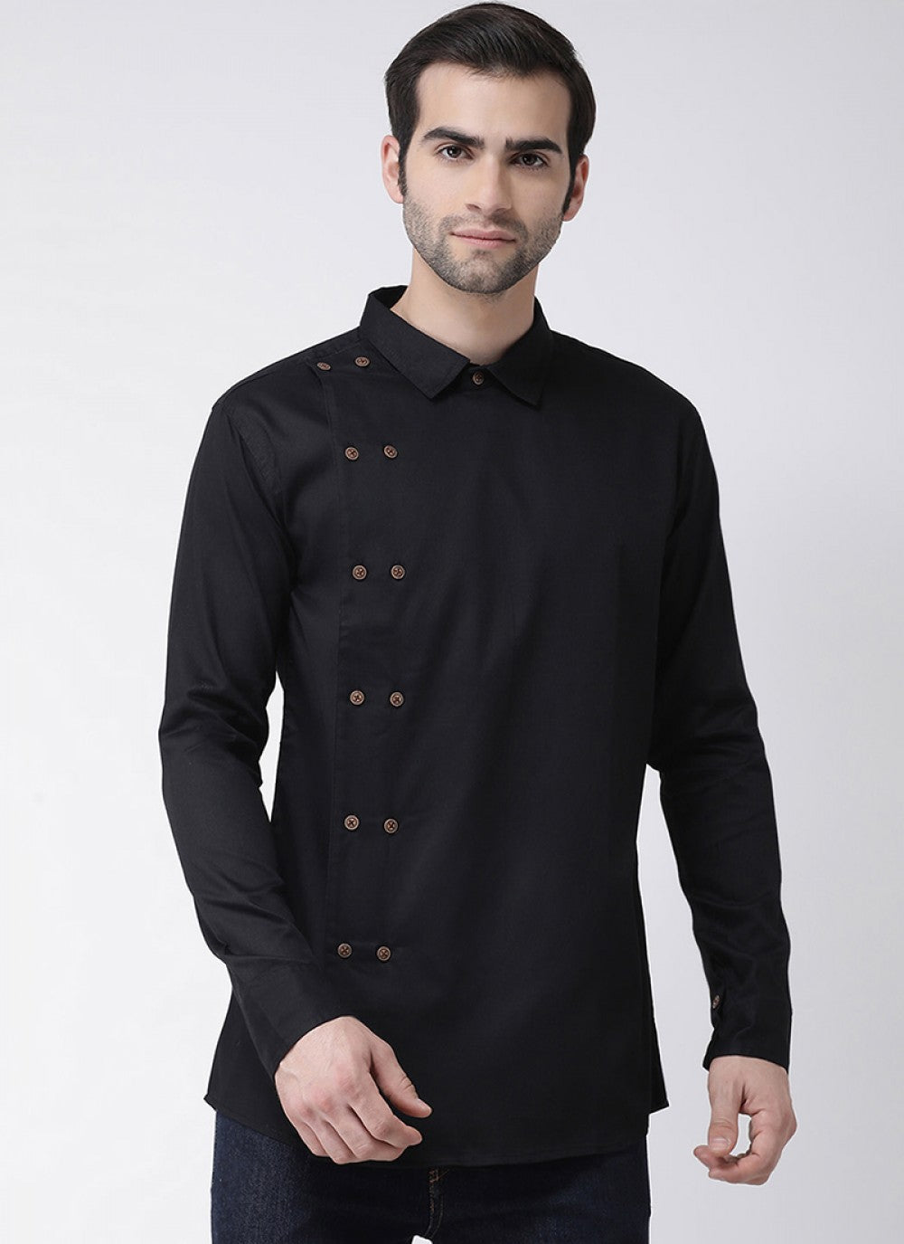 Plain Cotton Black Kurta - M1453