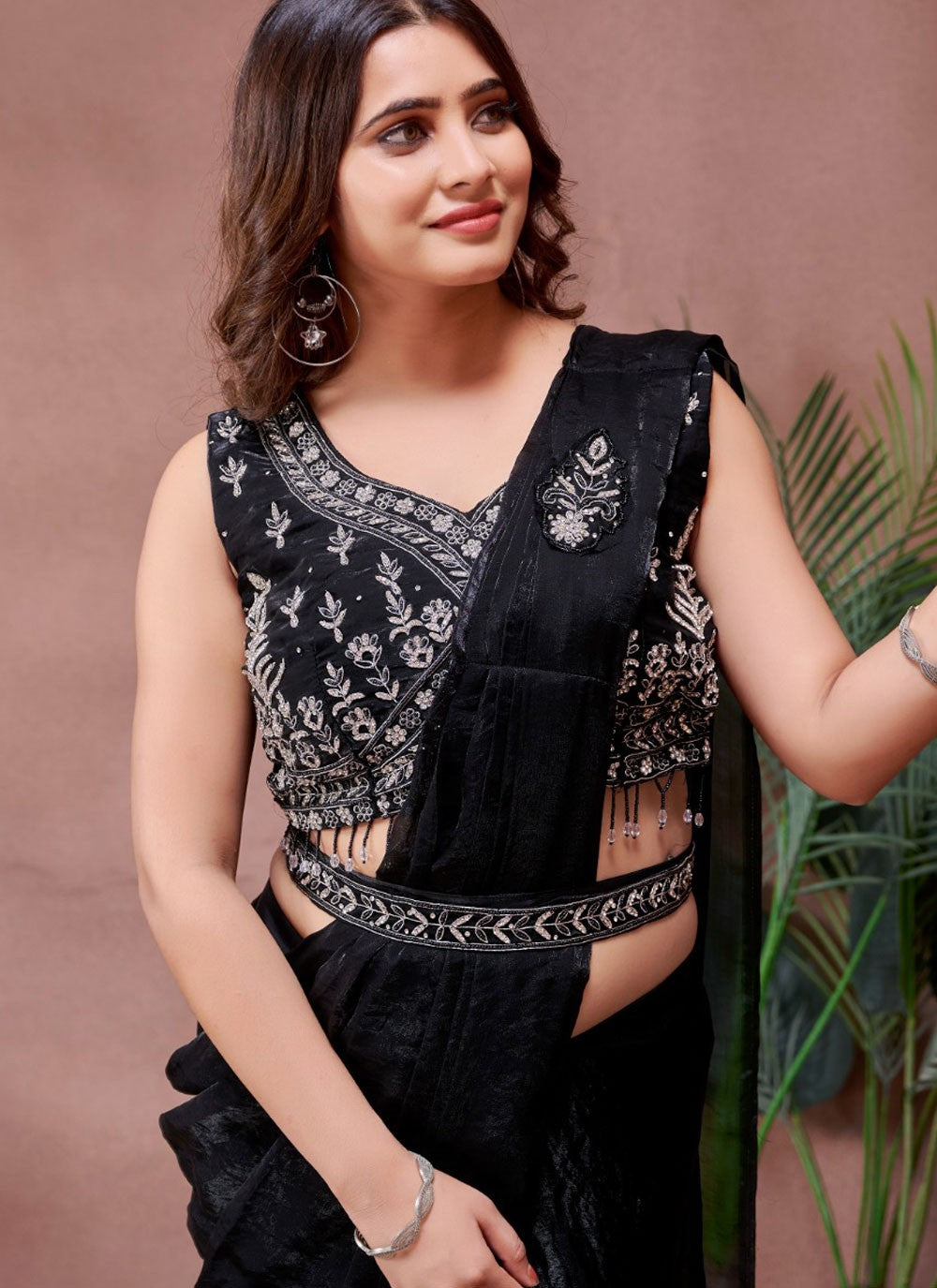 Designer Plain Black Satin S12998