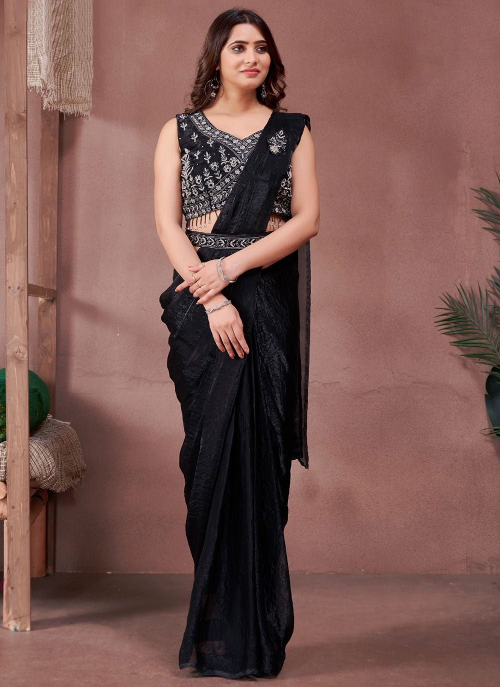 Designer Plain Black Satin S12998