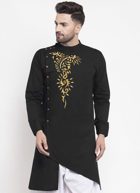 Embroidered Polly Cotton Black Kurta - M2094
