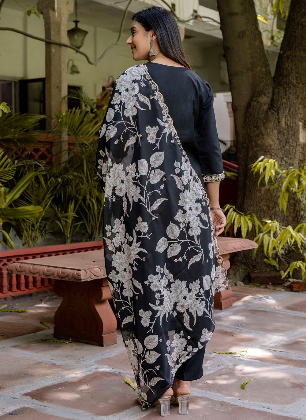 Pant Style Suit Embroidered Black T6901