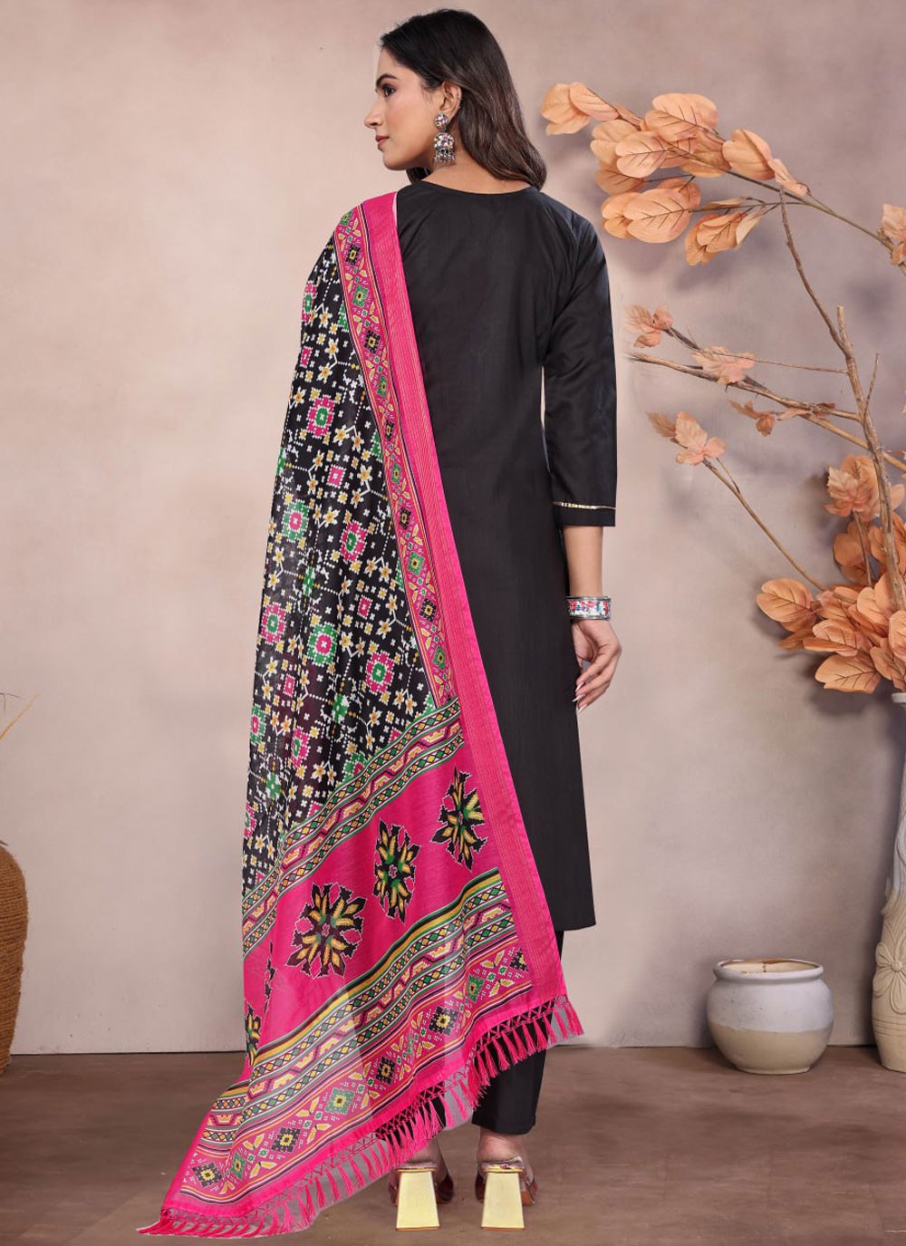 Embroidered Blended Cotton Black Salwar Suit T5984