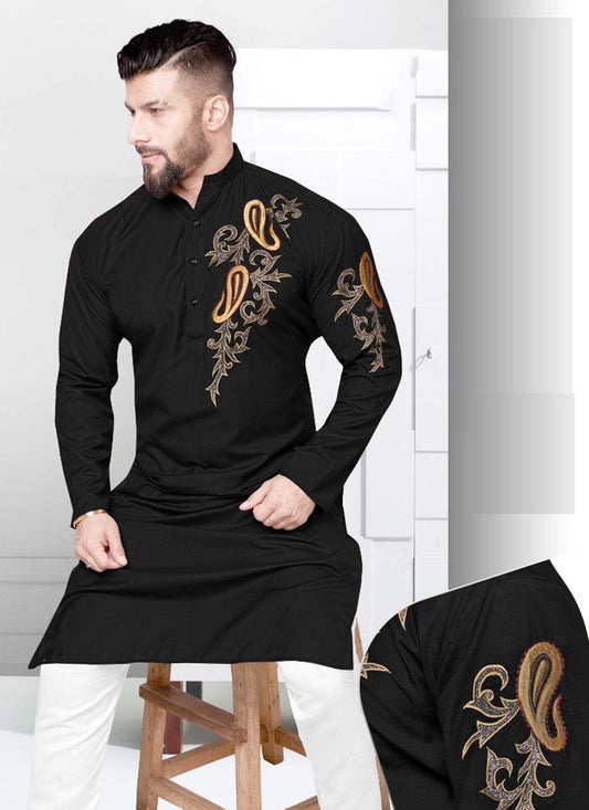 Resham Cotton Black Kurta - M2246