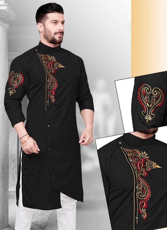 Resham Cotton Black Kurta - M2250