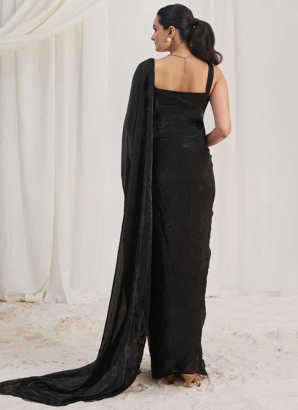 Plain Organza Black Saree S14581