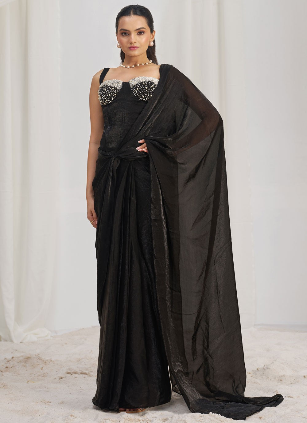 Plain Organza Black Saree S14581