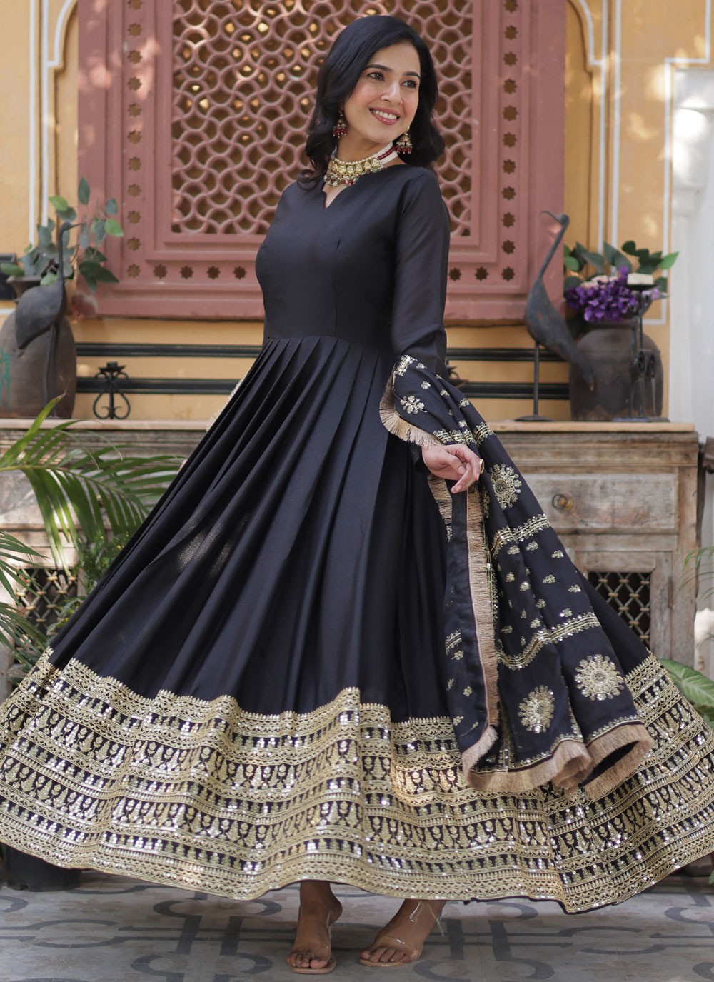 Embroidered Faux Georgette Gown - G1877
