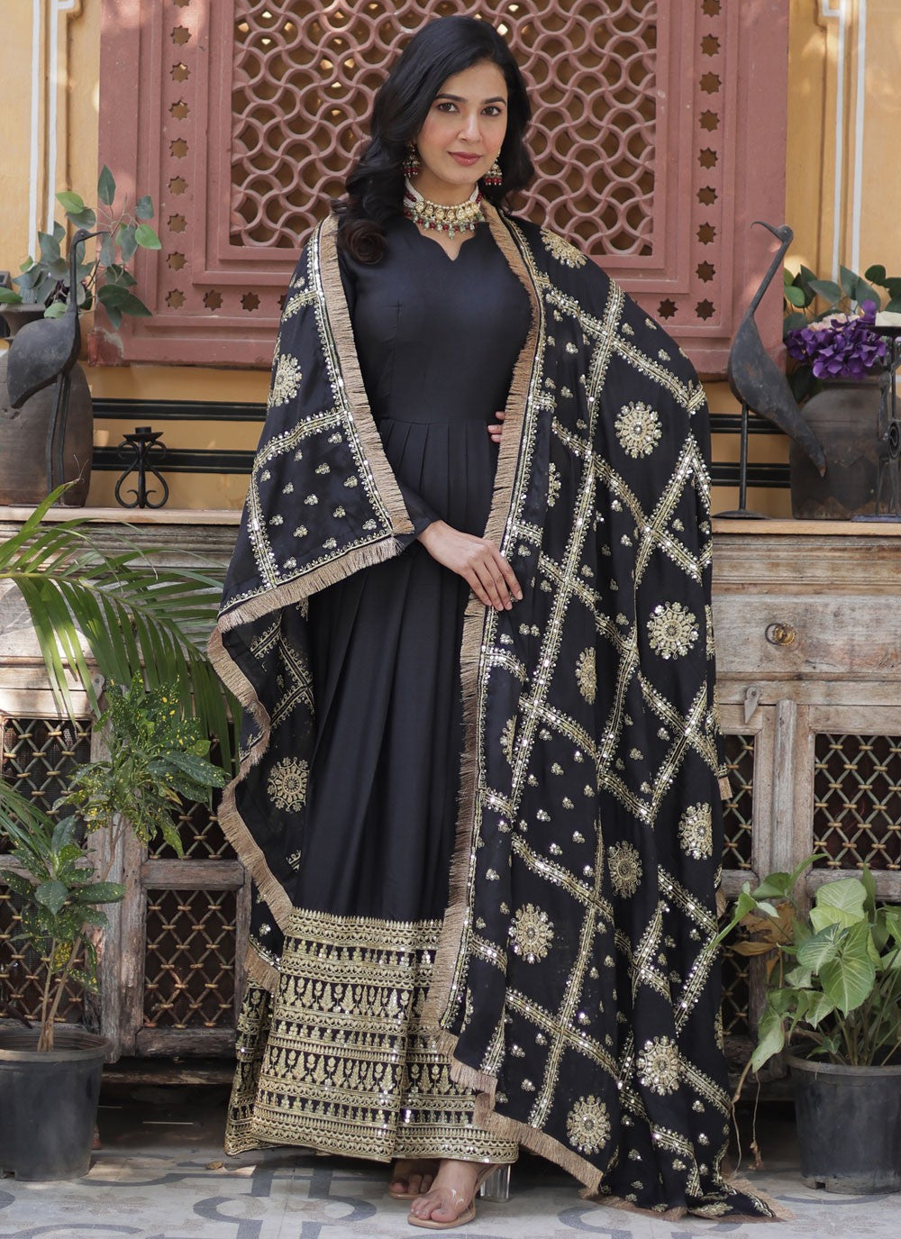 Embroidered Faux Georgette Gown - G1877