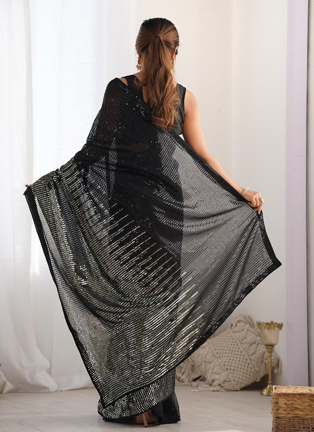 Contemporary Embroidered Black Georgette Saree S12403
