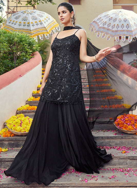 Embroidered Georgette Sharara - T4789