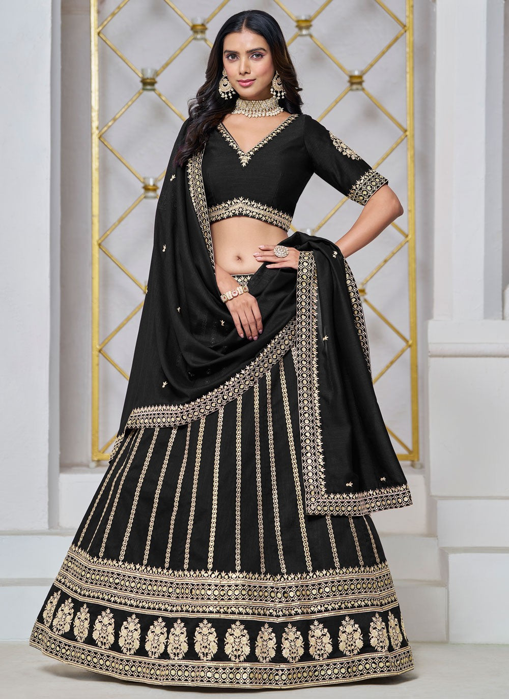 Embroidered Art Silk A - Line Lehenga - L2715