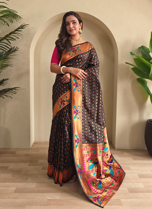 Black Silk Classic Saree Woven S16432