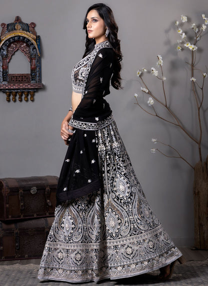 Embroidered Georgette Black Lehenga Choli L3727