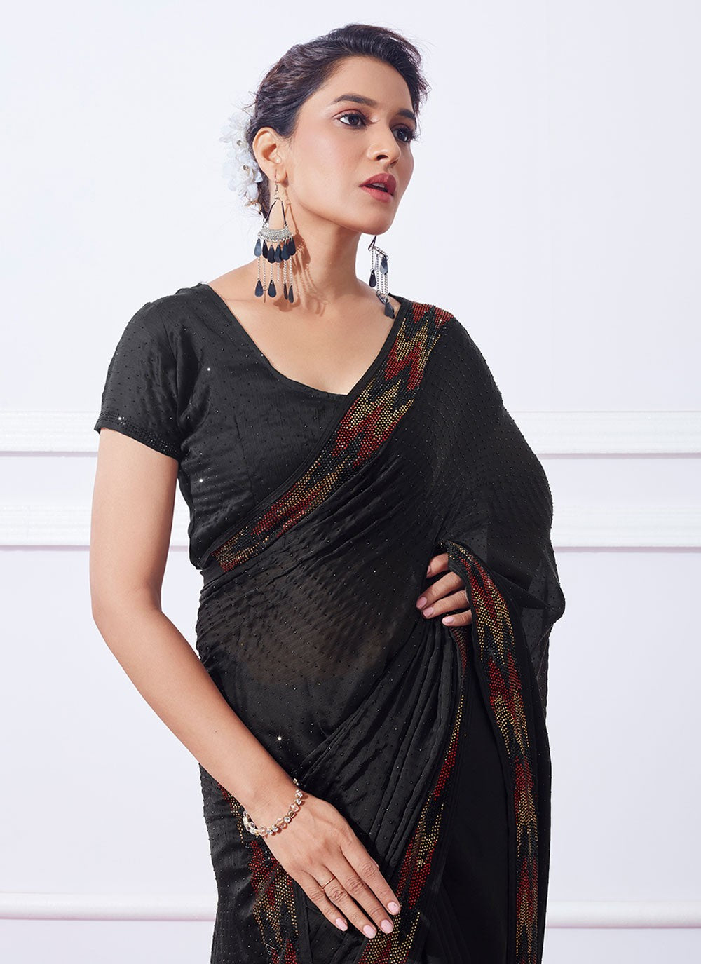 Trendy Swarovski Silk Saree - S4811