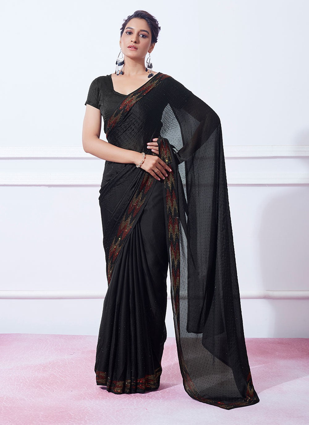Trendy Swarovski Silk Saree - S4811
