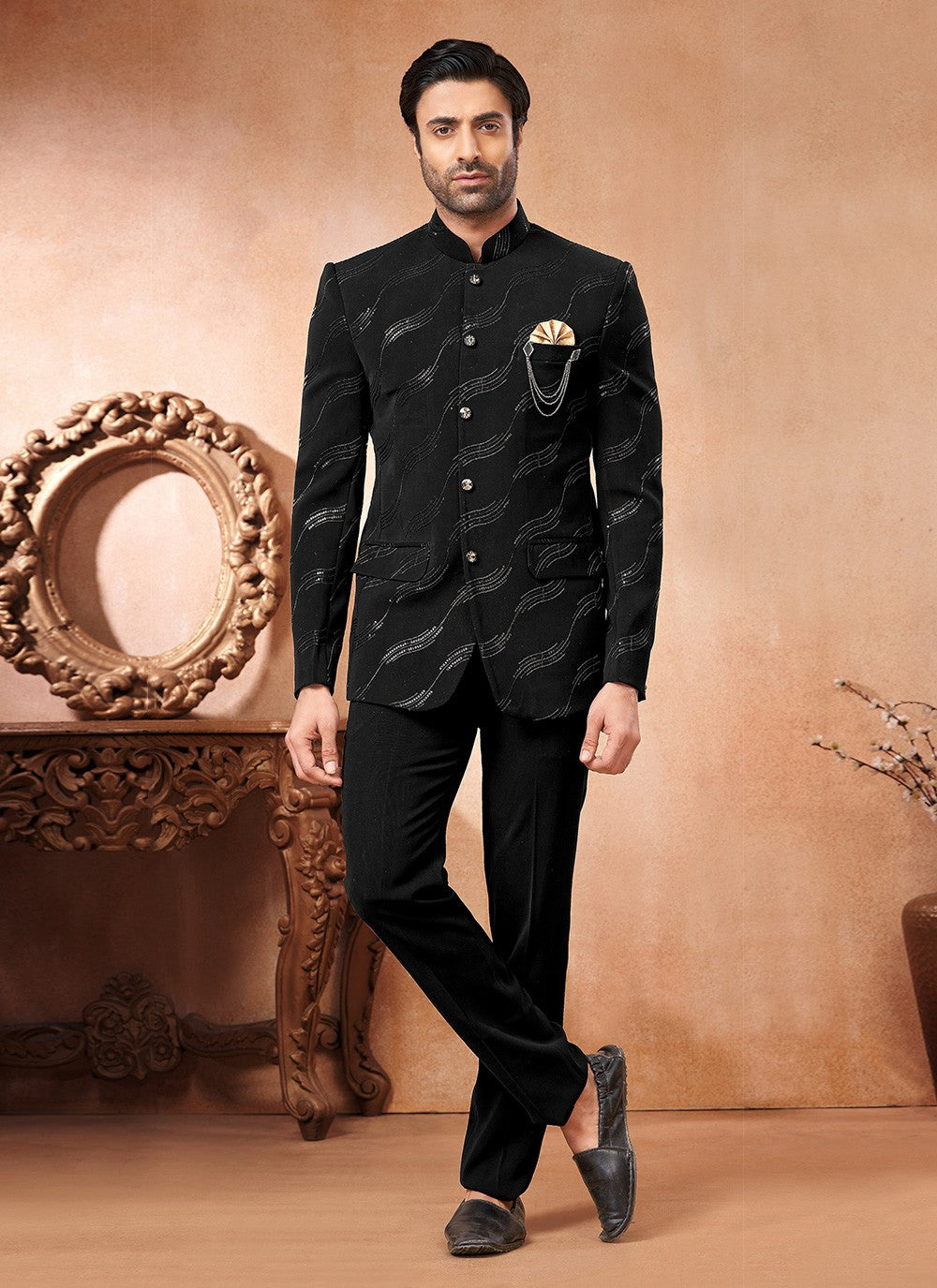 Embroidered Synthetic Black Jodhpuri Jacket - M6657