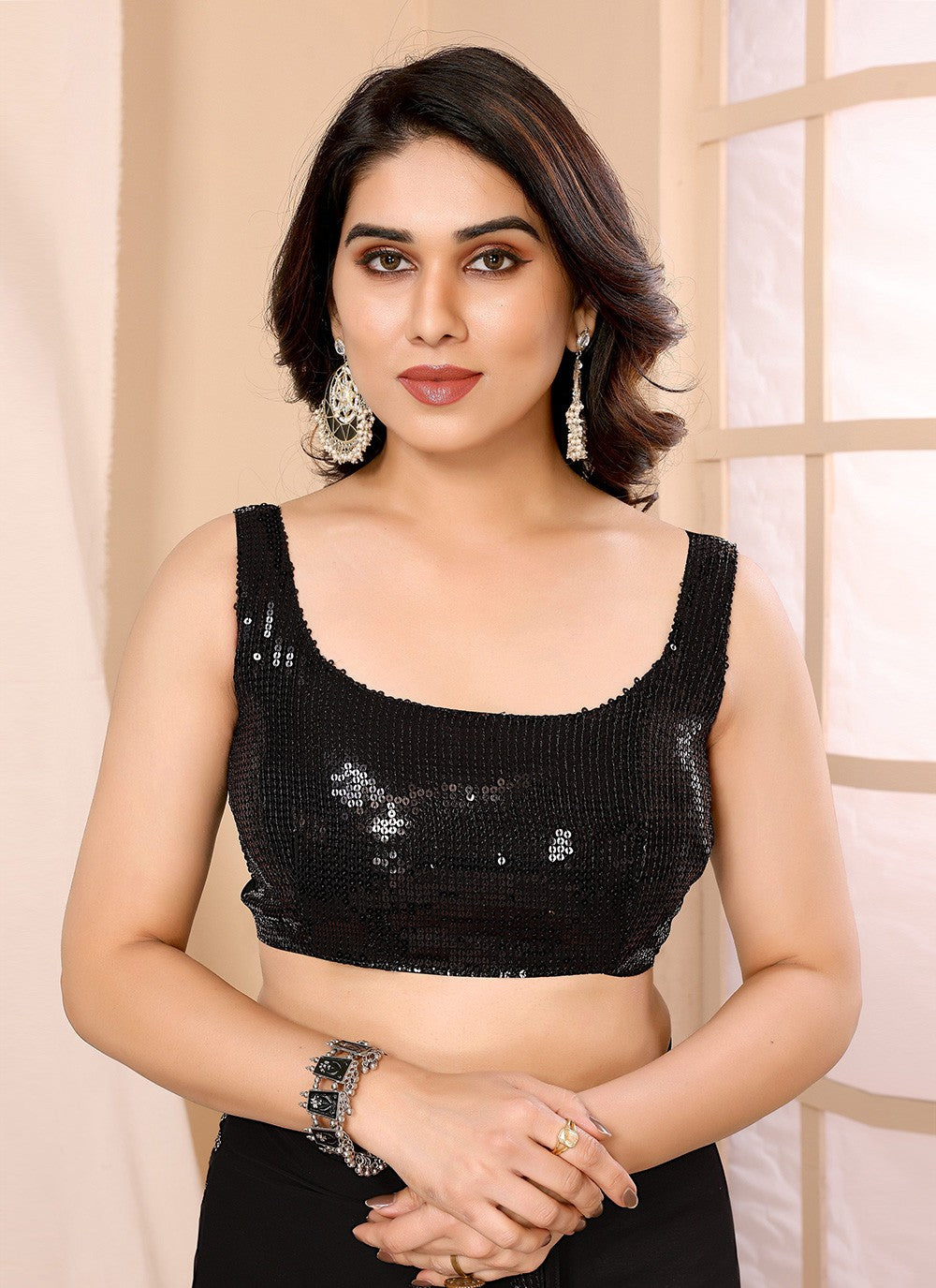 Black Georgette Contemporary Saree Sequins, Thread S16088