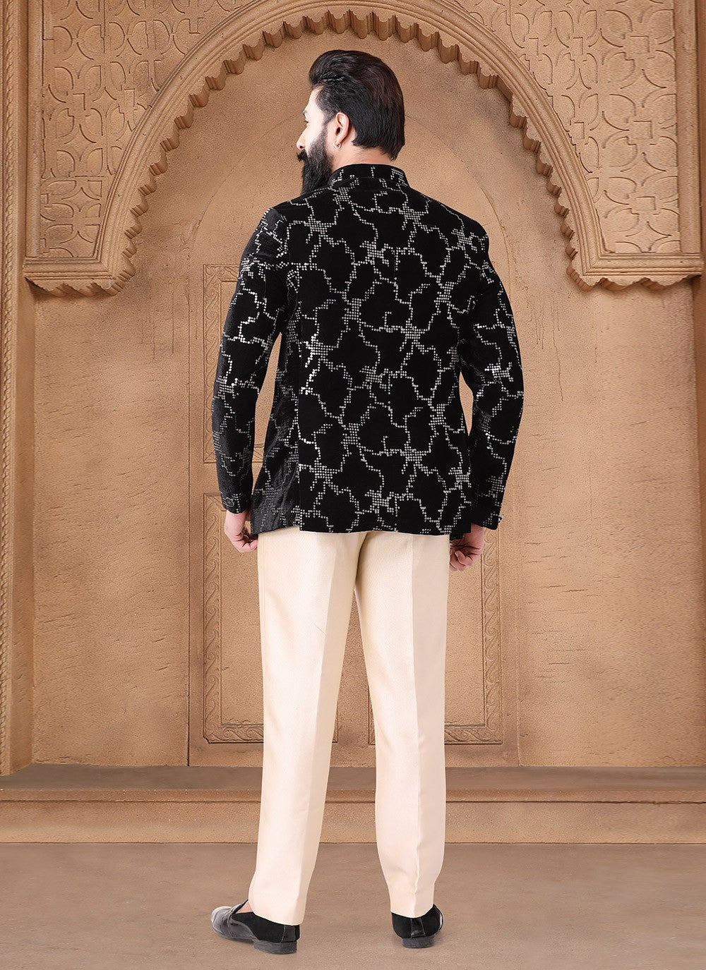 Embroidered Velvet Black Jodhpuri Suit - M7627