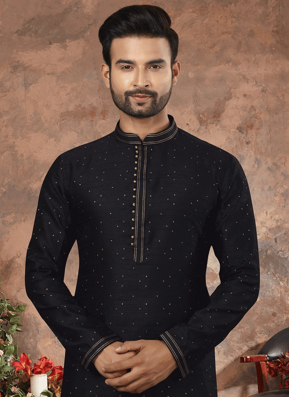Thread Jacquard Black Kurta - M5640