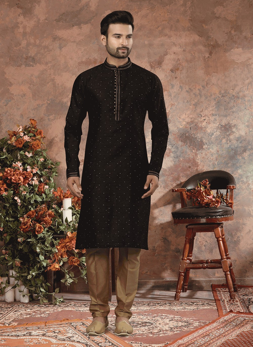 Thread Jacquard Black Kurta - M5640