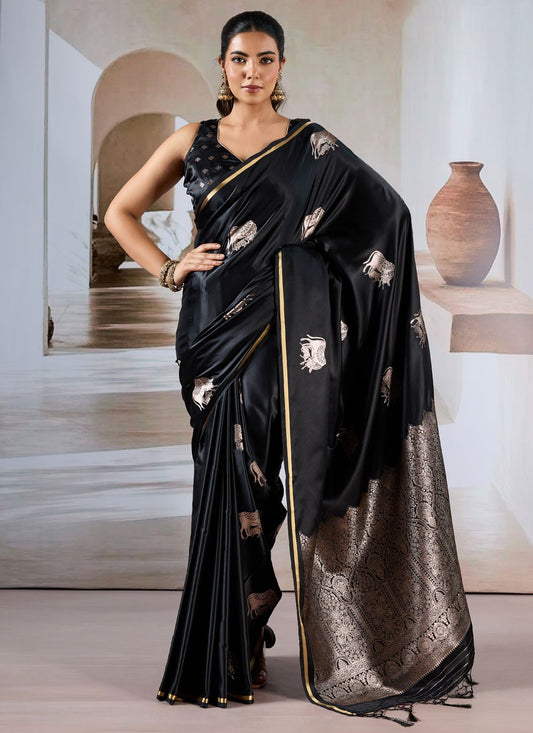 Black Handloom Silk Classic Saree Weaving Zari S17866
