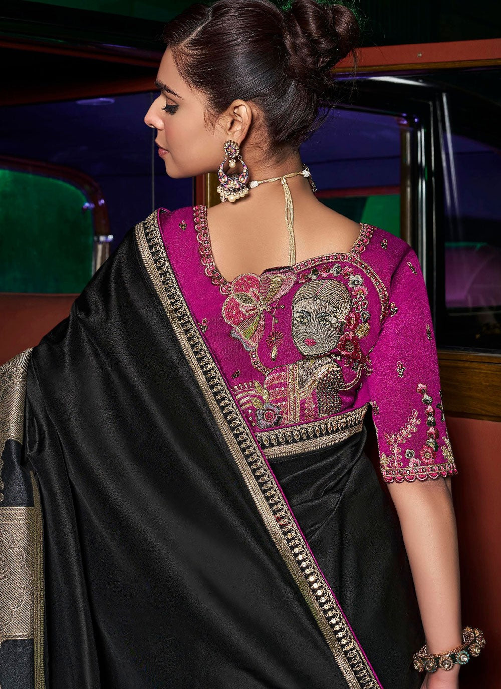 Black Pure Silk Designer Saree Border Work, Embroidered, Weaving Zari, Zari S17511