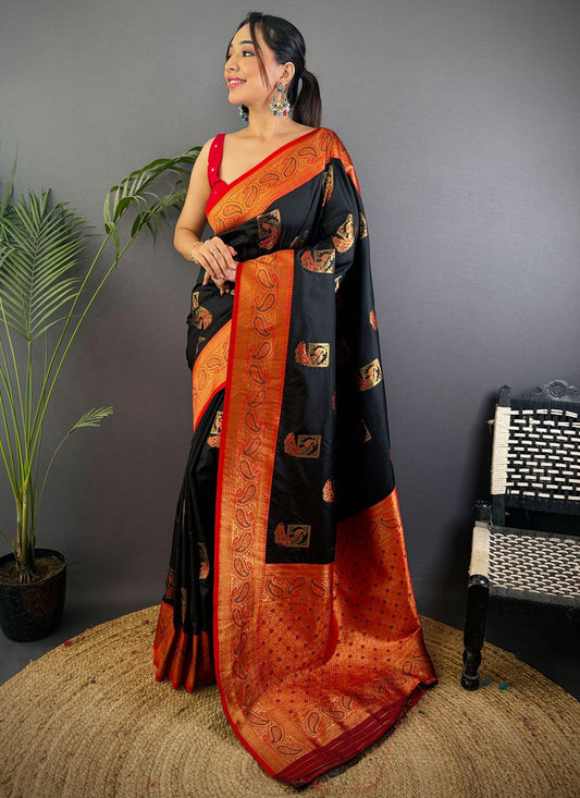 Black Banarasi Silk Traditional Saree Weaving Zari S17681