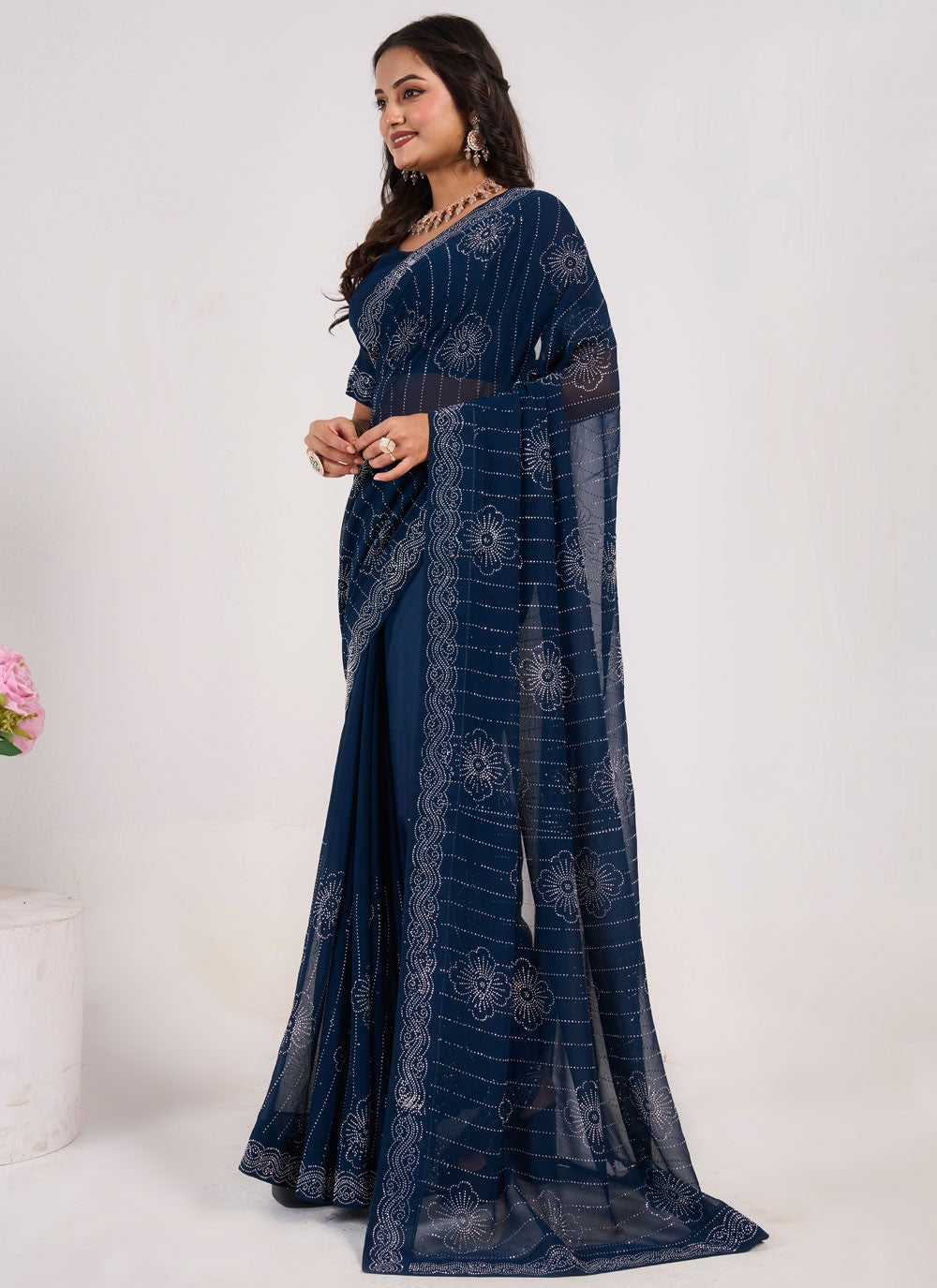Trendy Saree Mirror Black Georgette Saree S13062