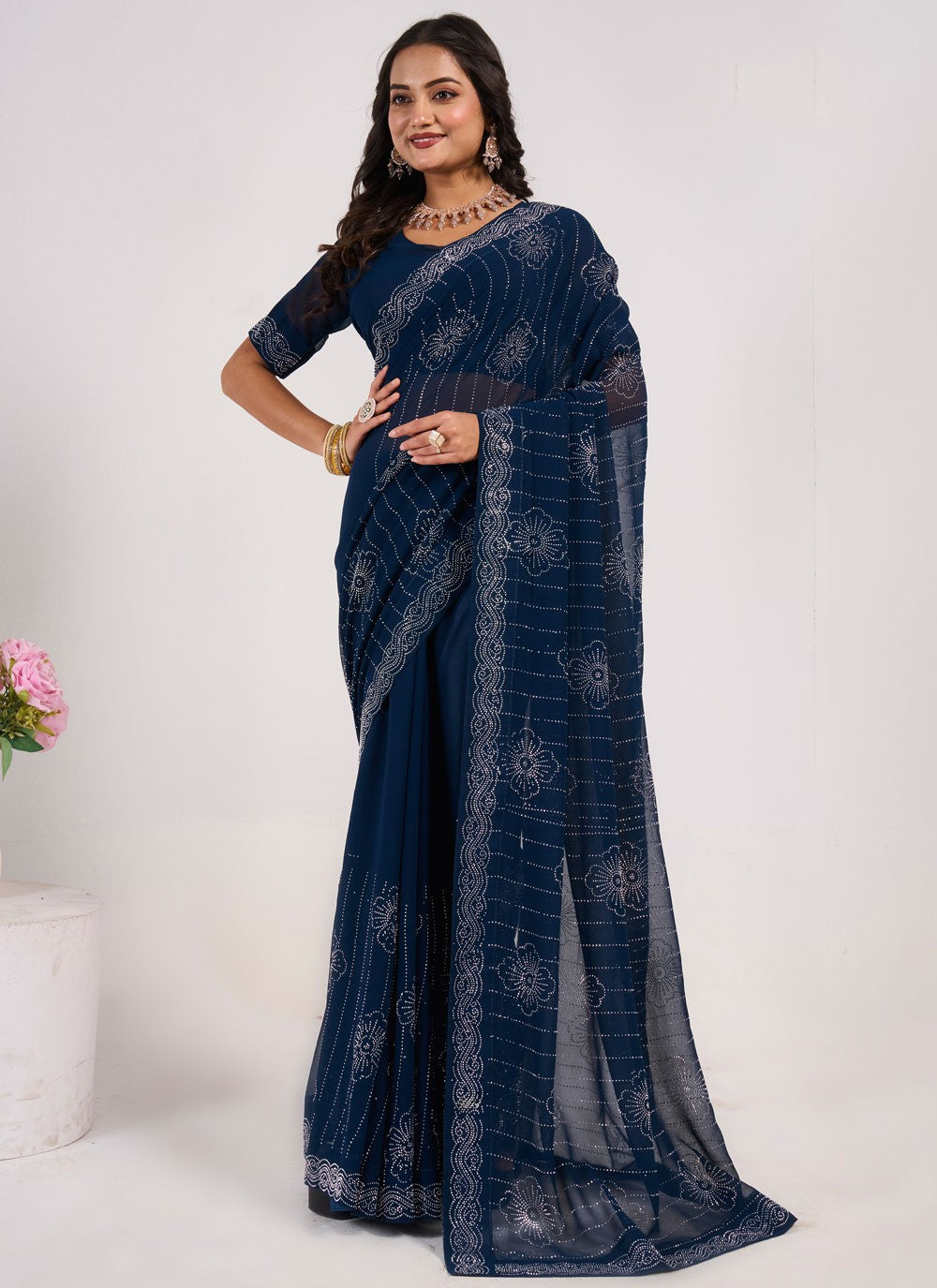 Trendy Saree Mirror Black Georgette Saree S13062