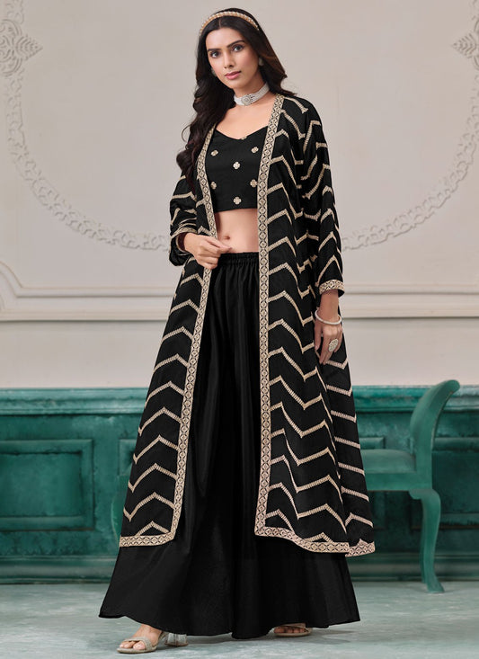Palazzo Suit Embroidered, Zari Black T7550