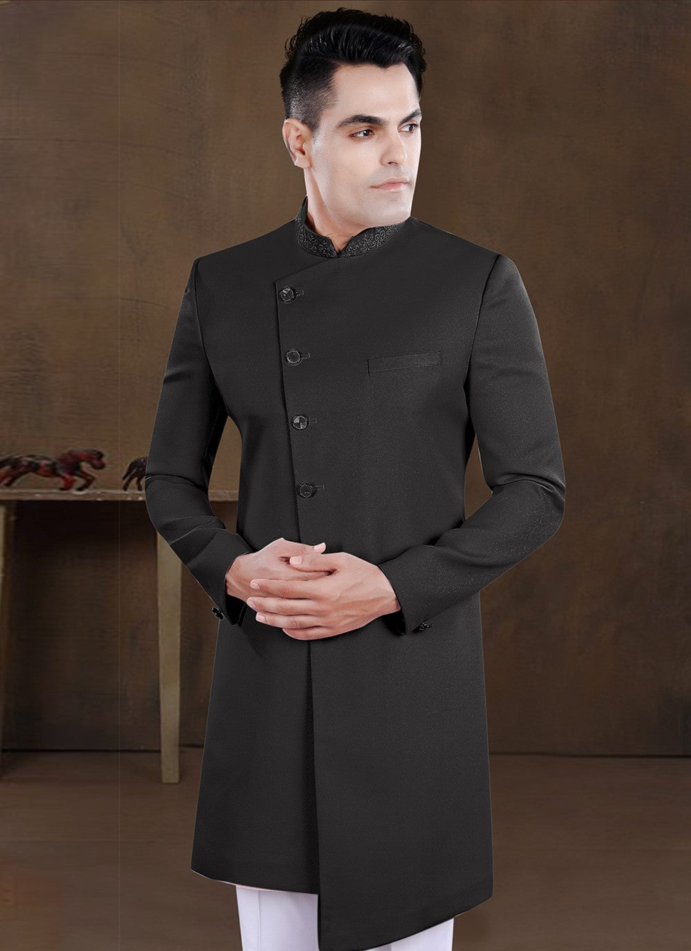 Embroidered Imported Black Indo Western - M8225