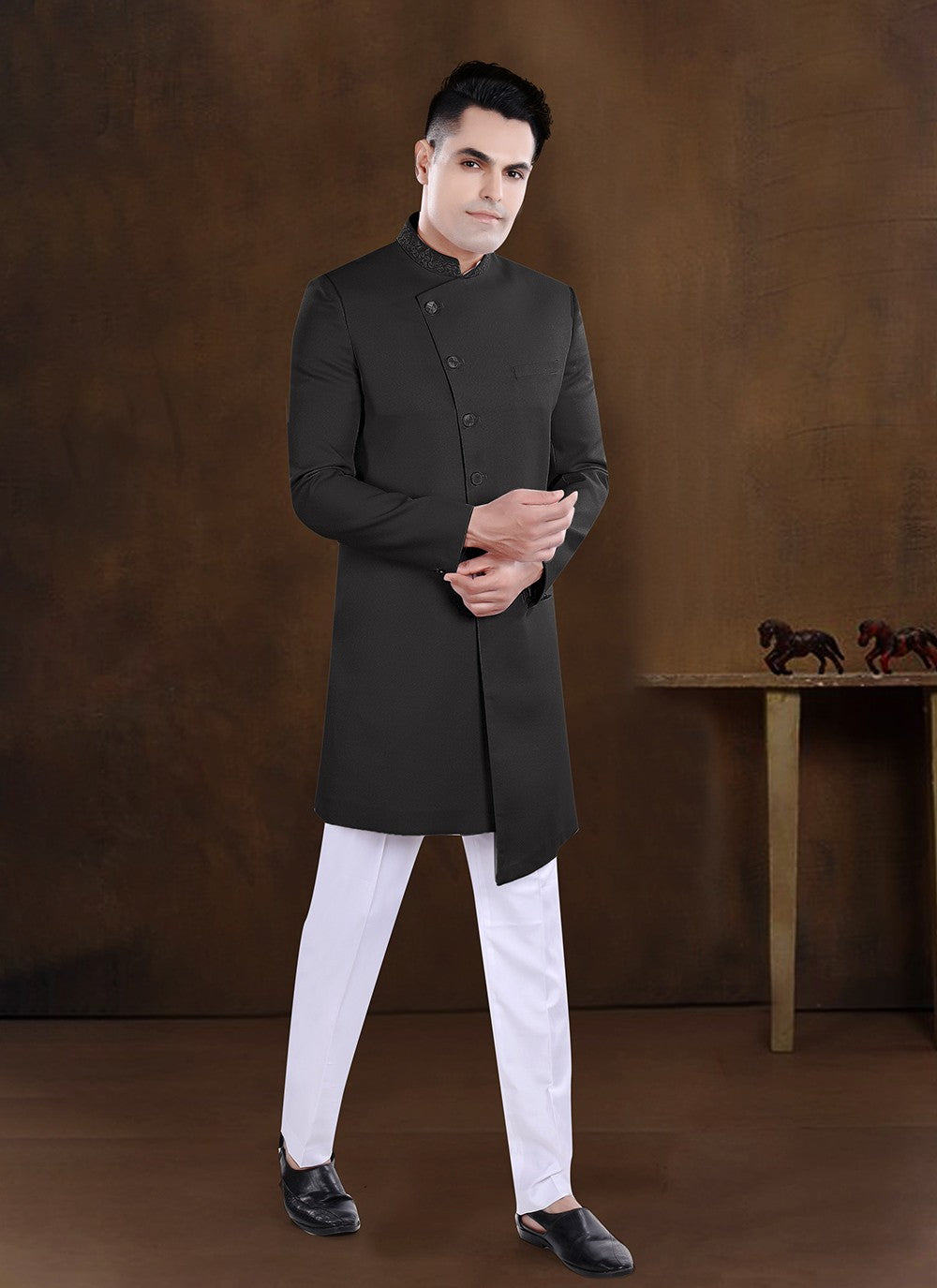 Embroidered Imported Black Indo Western - M8225