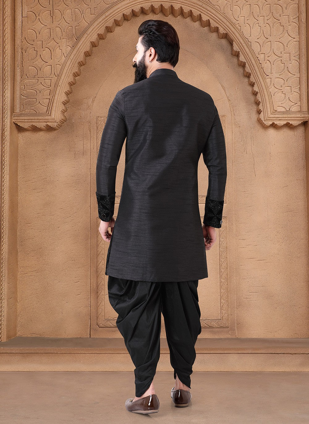 Embroidered Silk Black Sherwani - M7637