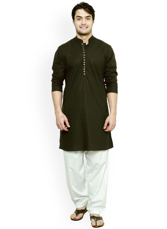 Buttons Blended Cotton Green Kurta - M4541