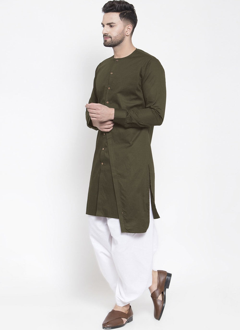 Plain Blended Cotton Green Dhoti Kurta - M4472