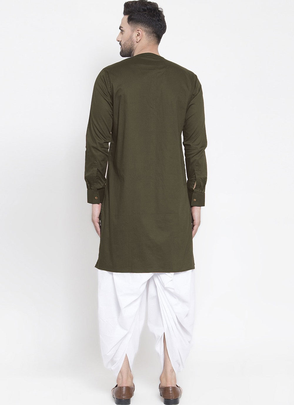 Plain Blended Cotton Green Dhoti Kurta - M4472